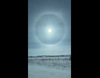 View of sun with halo from train