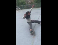 Guy on skateboard flips on landing 