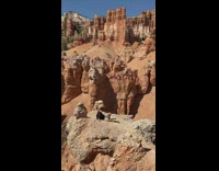Black shirt person leans back canyon cliff 
