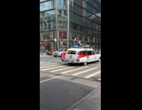 Ghostbusters car Ectomobile driven on the street