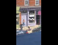 Girl ripped jeans butt cheeks street car