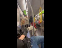 Guy does acrobatics in middle train ride