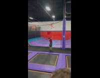 Guy bounce trampoline lose balance regain footing