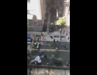 Outdoor block party DJ blue scrubs 