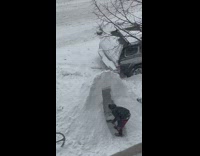 Collab WINY - Guy makes pyramid out of snow sidewalk 
