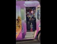 Man in ice cream truck dancing to song