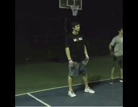Guys with G gloves catch fast ball and gets hit in the face on basketball course