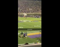 Guy named Jackson tries to catch football at game, misses and scorpions on field