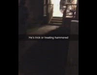 Guy in cow halloween costume goes tick or treating with Budweiser beer box drunk