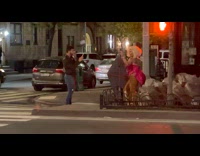 Collab WINY - Woman blonde wig pink corset onesie pose street