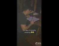 Medical student studies at party 