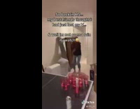 Friends in kitchen cheering excited 