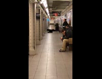 One arm pushup train station black jacket 
