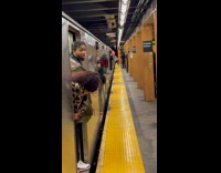 Collab Subway Creatures - People on train peeks out at the woman that causes the delay