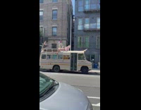 Brown bus with wrestling ring and unicorn horn 