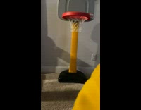 Toddler shoots two toy basketballs