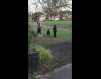 Woman red top black skirt dance park