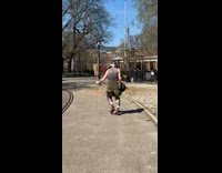 Collab winy - Man frolic walk with long stick park