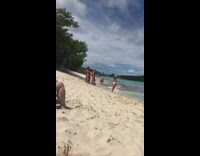 Girl white bikini hat pose beach