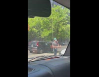 Guy spins mannequin leg around 