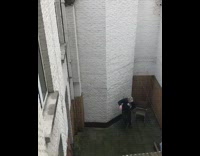 Water balloon gloves trash bag cigarette guy 