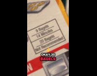 Man shows recommended number of bagels on packaging