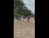Lady in Red Bikini Takes Selfies on Beach