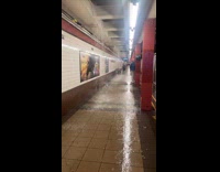 Ceiling pours rain water inside train station
