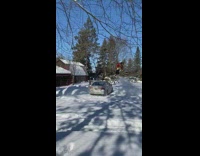 Skiier gets pulled by sled