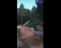 Kid blue shirt dirt bike hill jump fail crotch hit bike seat