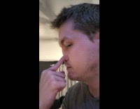 Man pushes his nose flat without bones inside it