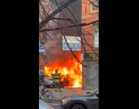 Car burning on the street 