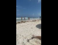 Guy speedo films unbuttoned shirt guy beach 