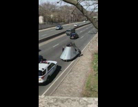Cops pull over metal spaceship car freeway 