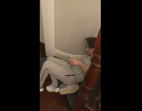 Two guys slide down stairs stomach shark 