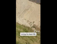 Guy lays back covered in sand beach