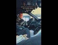 Guy ordering pinkity dinkity for girlfriend at starbucks in car 