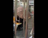 Collab Subway Creatures - Man refuse to close umbrella in the train
