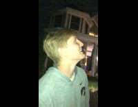 Guy looking at moon puts on mask transforms 