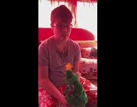 Boy unhappy holds dance toy Christmas tree with music 