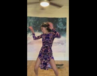 blue pink dress barefoot girl skateboard 