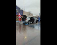 Woman gets the Santa Claus statue from Lowes