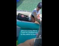 Collab VIBES - Woman buy Chick Fil A sandwich on boat