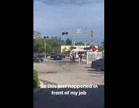 People watch car run over by train