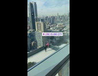 Woman pink outfit yoga stretch dance balcony Part 2