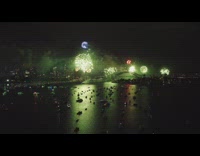 Fireworks display in sky filmed on drone