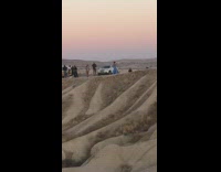 Girl blue long dress valley white car