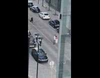 Photographer lay on the road couple photo shoot