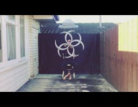 Guy moves around and interlocks rings 