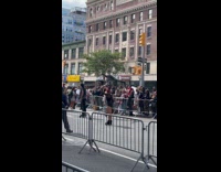Guy headstand on walking man head stunt